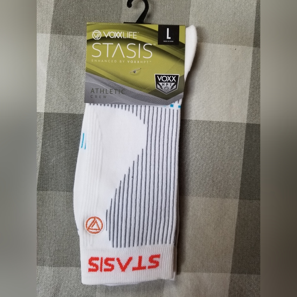 VOXX Sock Crew Athletic Mens L White HPT Neuro-stimulation Performance NWT